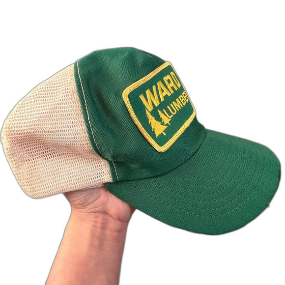 Vintage WARD LULMBER TRUCKER STYLE HAT SNAPBACK CAP PATCH USA MADE GREEN YELLOW - Picture 1 of 6